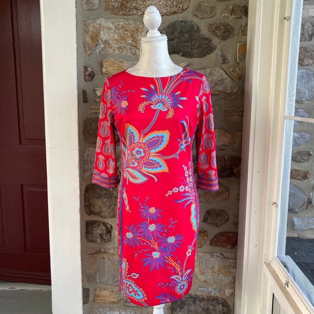 🌟Gretchen Scott Jersey Elemental Dress Queenie‎ Red Floral Womens Small - Picture 4 of 12